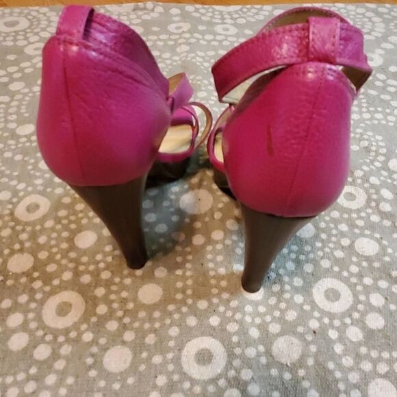 LAUREN Pink Platform Cross Straps Leather Heels - Picture 5 of 9